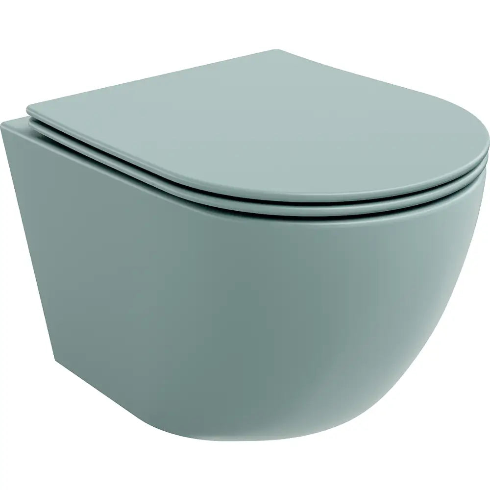Vegghengt Toalett med soft-close sete i slim design, lys grønn matt