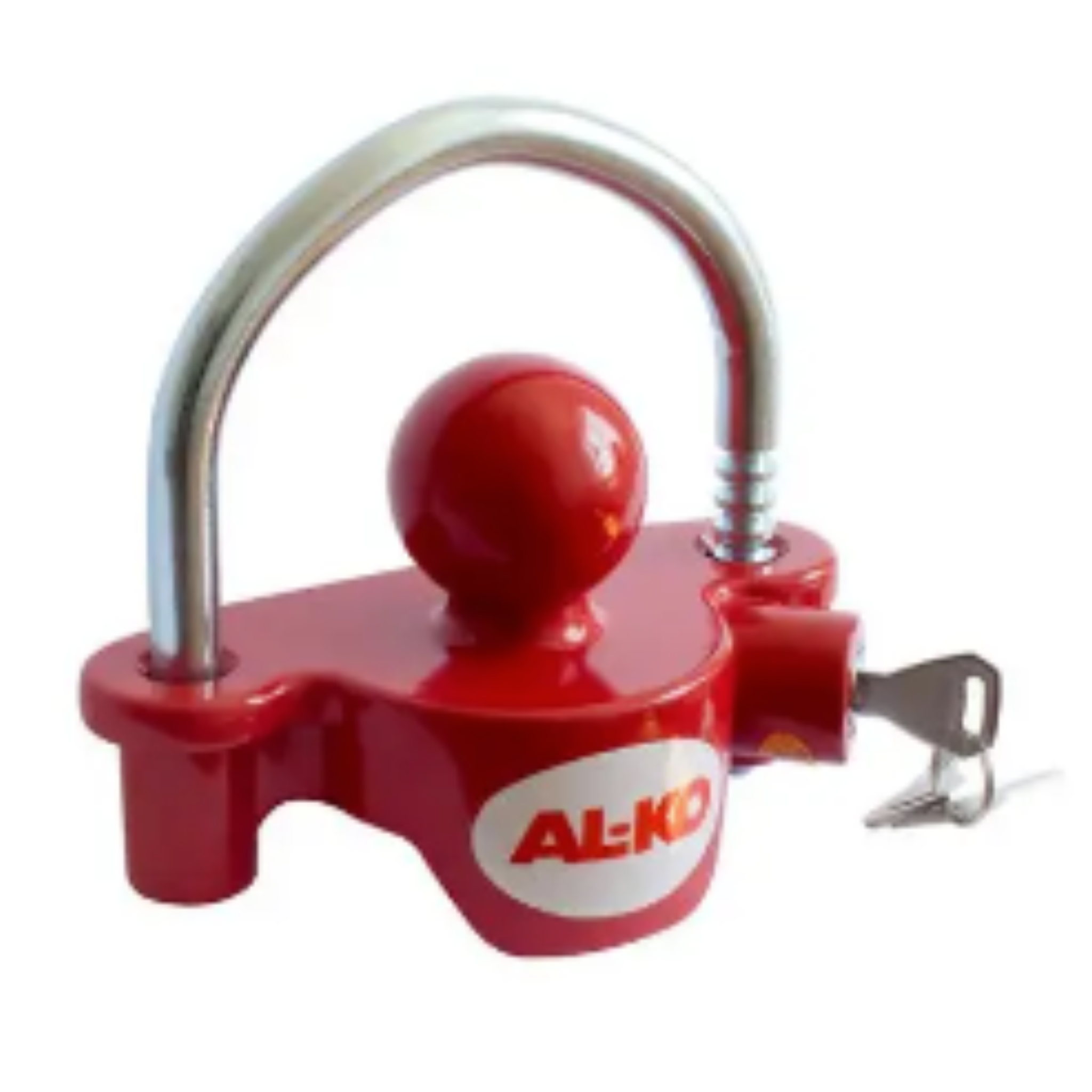 Tilhengere Tilbehør, rødt lås med solid stålbøyle og nøkkel, AL-KO-logoen synlig på forsiden.