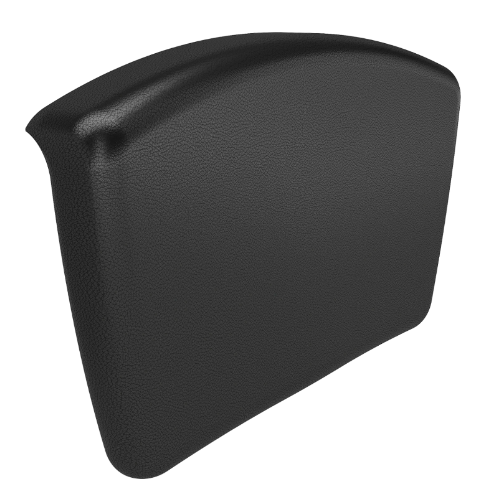 Badekarhodeputer, svart ergonomisk pute med buet design og lett strukturert overflate vises i nærbilde.