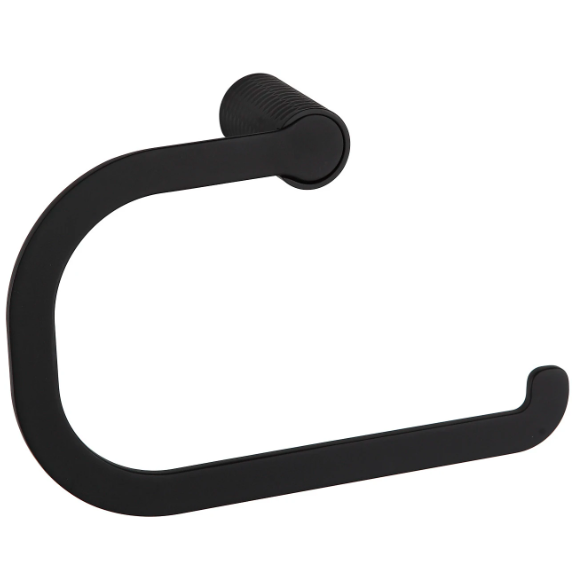 Håndkleholdere og -hyller, sort buet metallholder med matt finish og åpen ende i moderne minimalistisk stil.