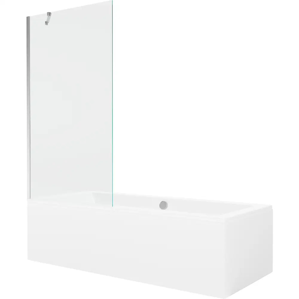 Badekar Med Dusj, rektangulært hvitt badekar med stor gjennomsiktig glassvegg på høyre side i moderne design.