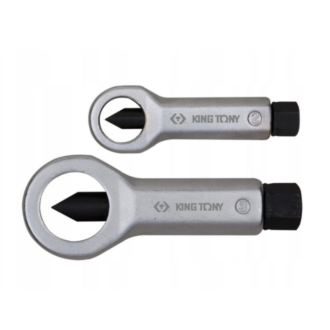 Meisler, to sølvfargede metallmeisler med sylformet spiss og svarte tupper ligger side om side.