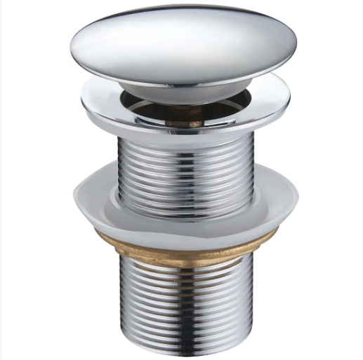 Propper til Servant, sylinderformet sølvfarget plugg med trykkmekanisme og messingfarget detalj nederst.