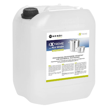 Kjemikalier, gjennomsiktig plastkanne med sort skrukork og etikett med bilde av metallgryter og fargerik informasjon.