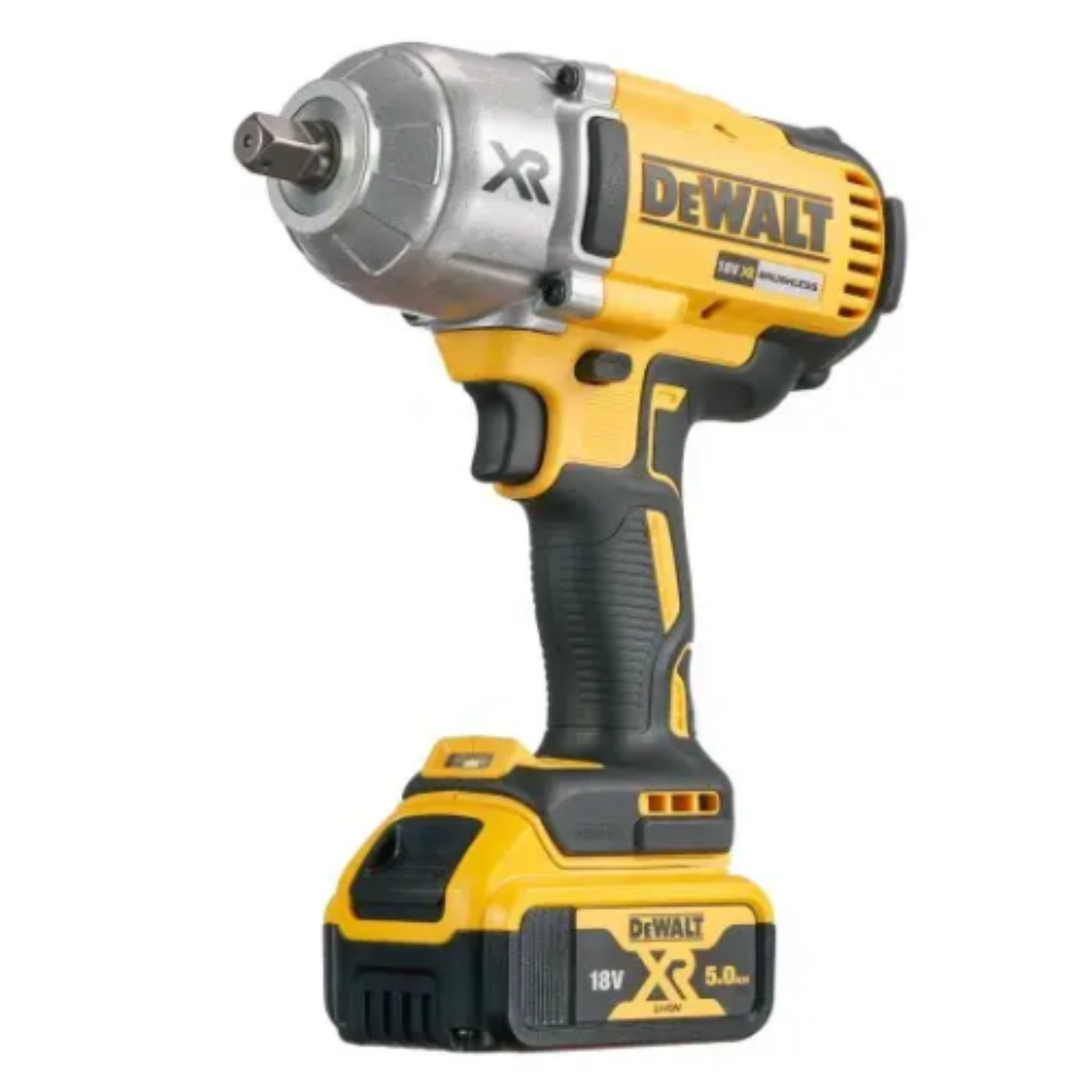 El-verktøy, batteridrevet gult og svart verktøy med sølvfarget metallhode og gripevennlig håndtak.