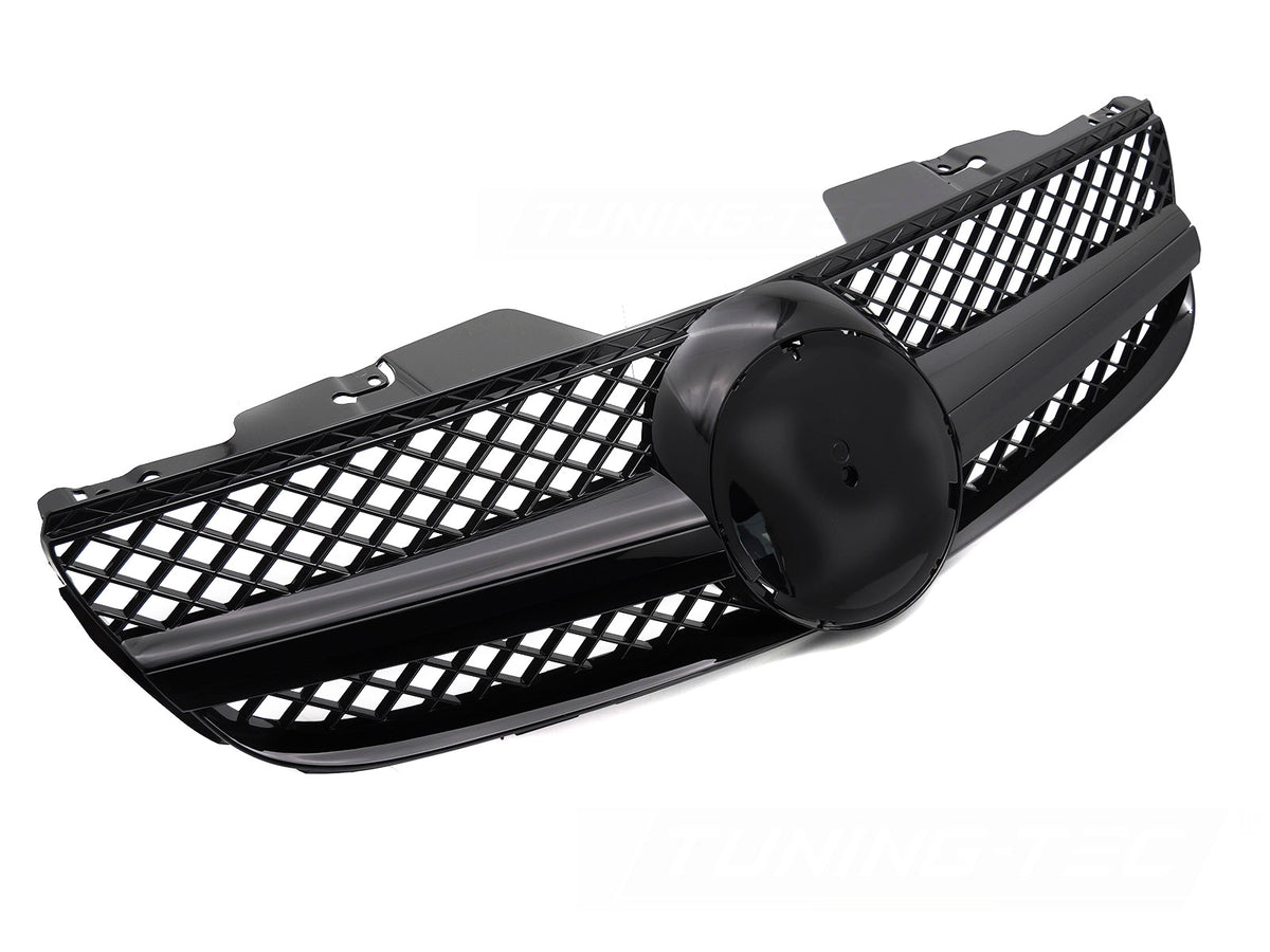 Grill til Mercedes SL R230 06-11 i sort sett rett forfra på hvit bakgrunn.