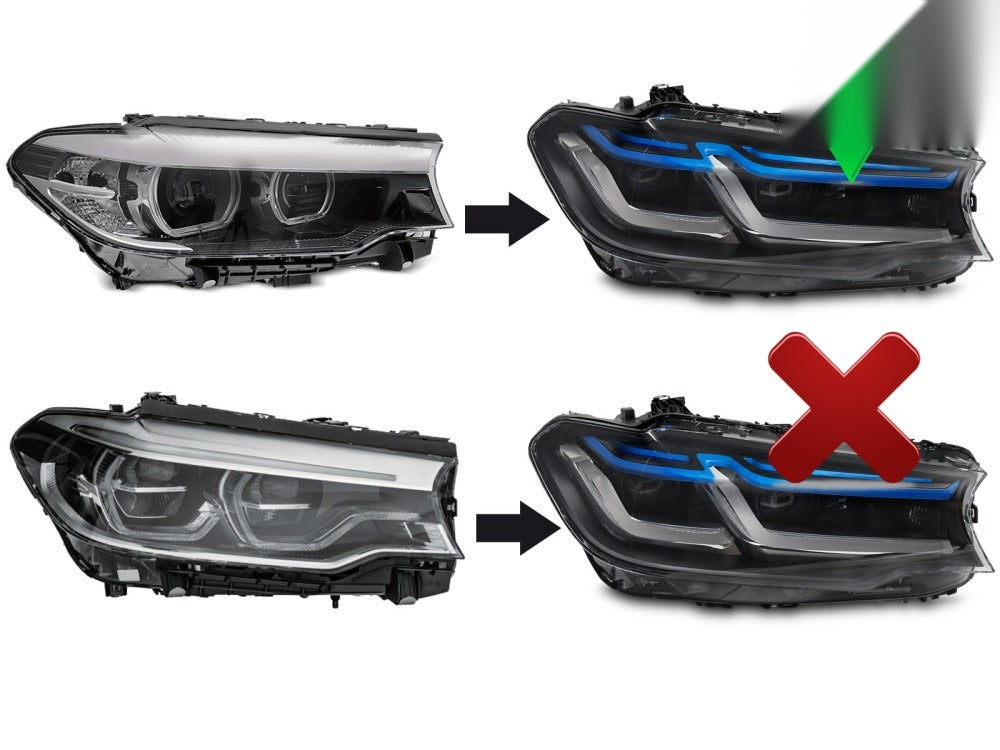 Frontlykter BMW G30/G31 17-20 pakke og innhold.