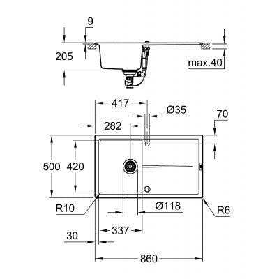 Måltegning Grohe K400 – mål 860x500 mm