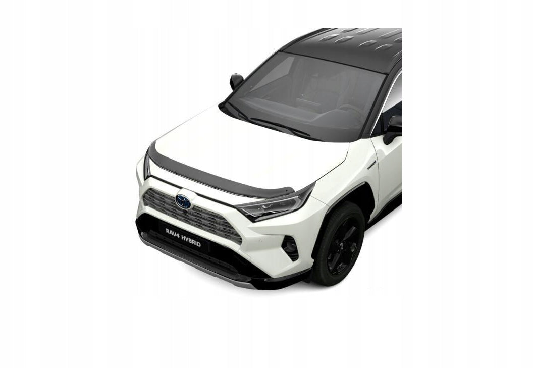 Original Toyota panserbeskytter PZQ15-42130 montert på panseret til hvit Toyota RAV4 V Hybrid