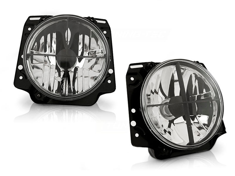Frontlykter Chrome til VW Golf 2 83-91 sett rett forfra på hvit bakgrunn.
