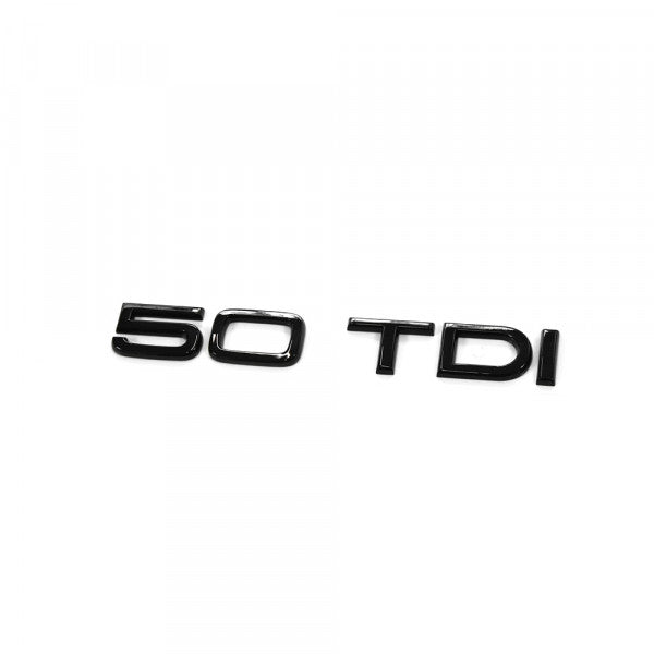 Emblem/logo til Audi 50 TDI Black Glossy i svart blank utførelse, original Audi del med perfekt passform