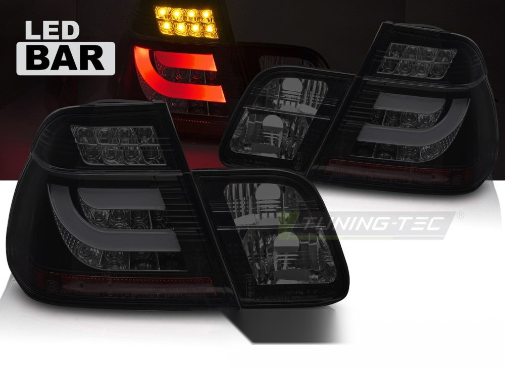 Detaljbilde av baklykter BMW E46 Sedan 98-01 med LED-detaljer.