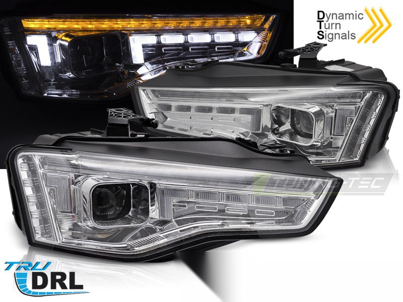 Detaljbilde av frontlykter Audi A5 11-16 Halogen med LED-detaljer.