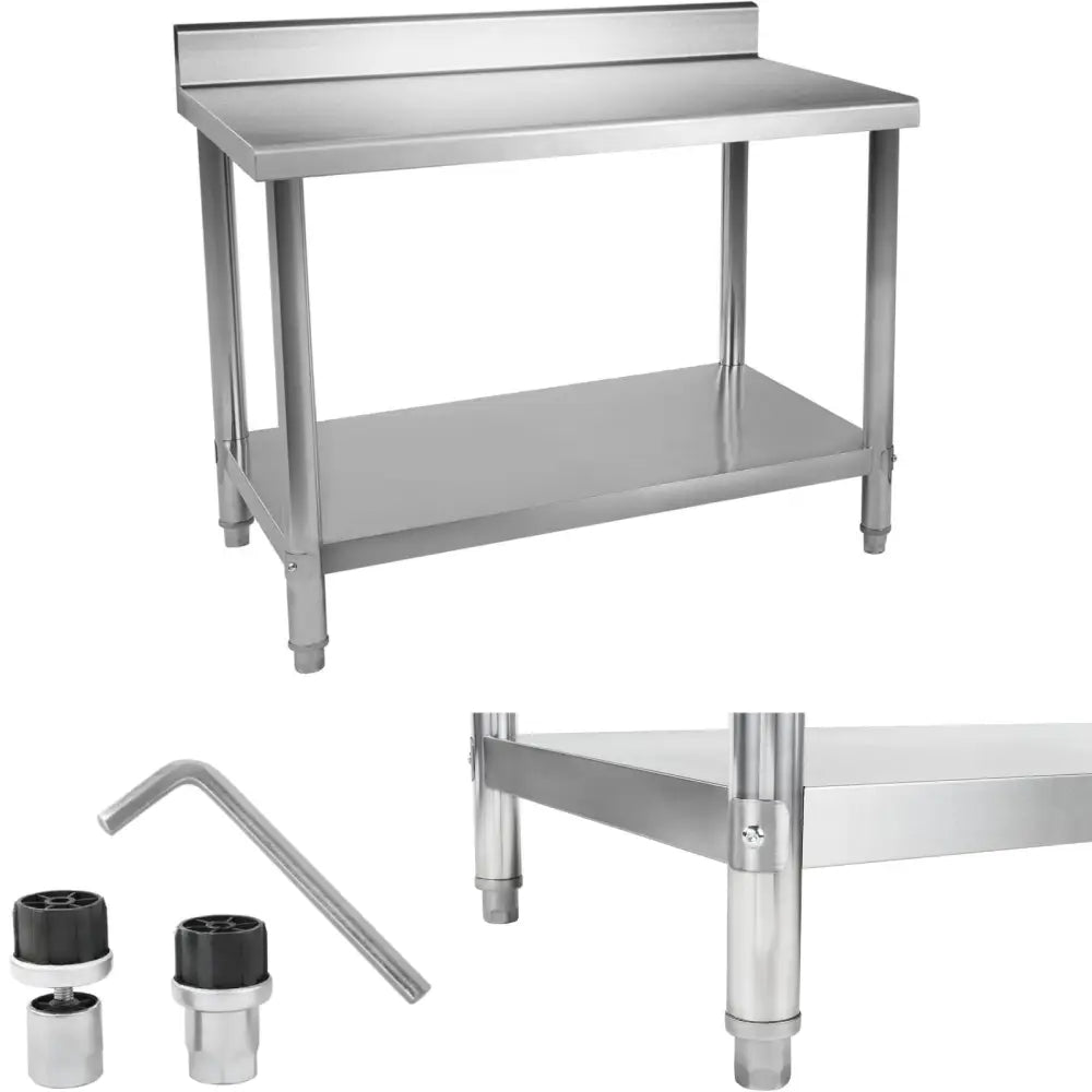 1000180 Rustfritt Stålkjøkkenbord med Kant og Bunnhylle 120x70cm