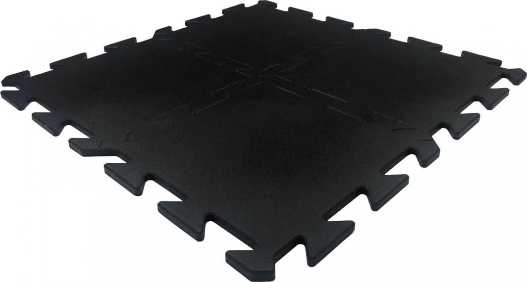 Gummimatte med puslespill-design, sort farge, størrelse 100x100x2,5 cm, egnet for treningsrom.