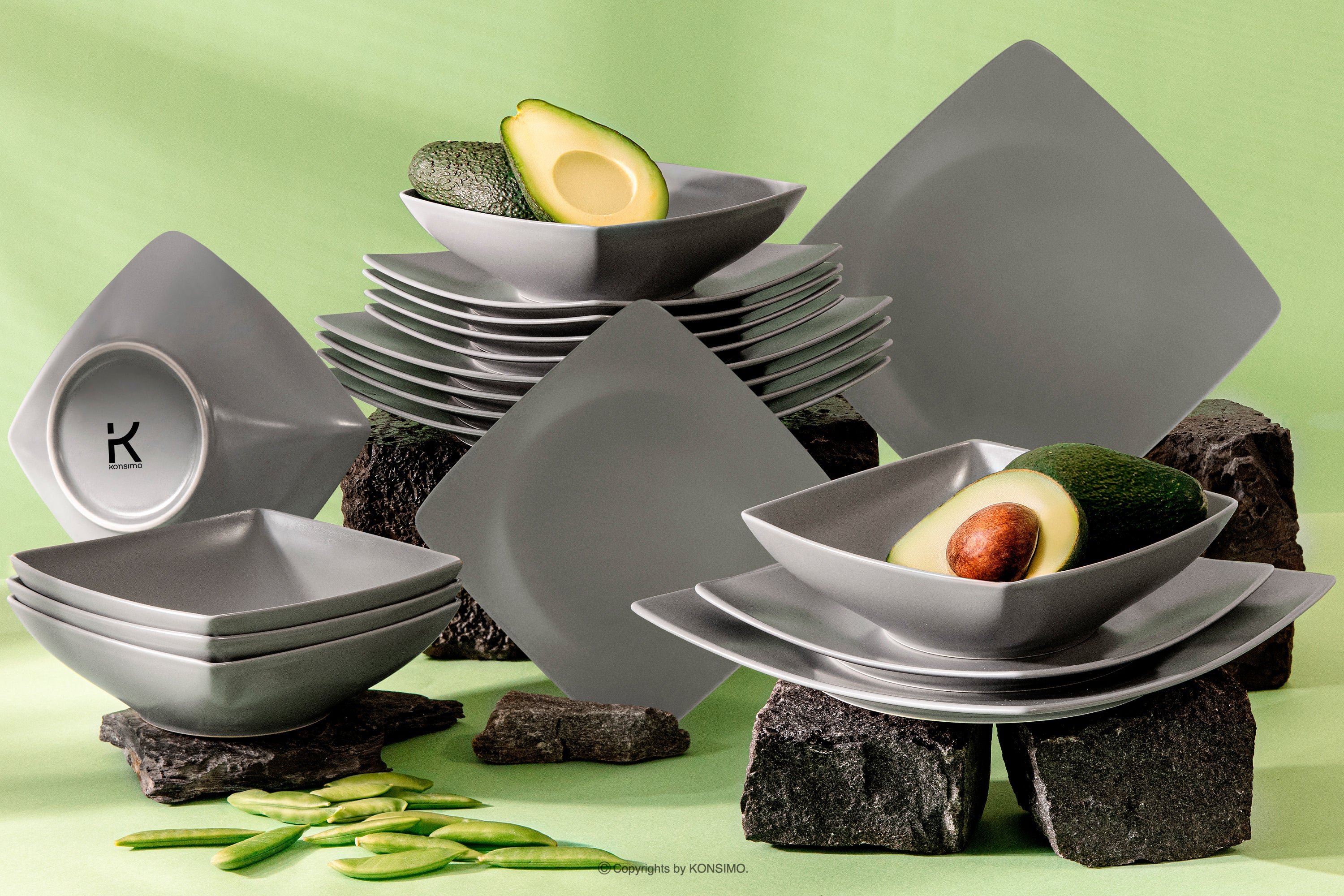 KONSIMO EPIRI middagsservise 6 personer grå matt
