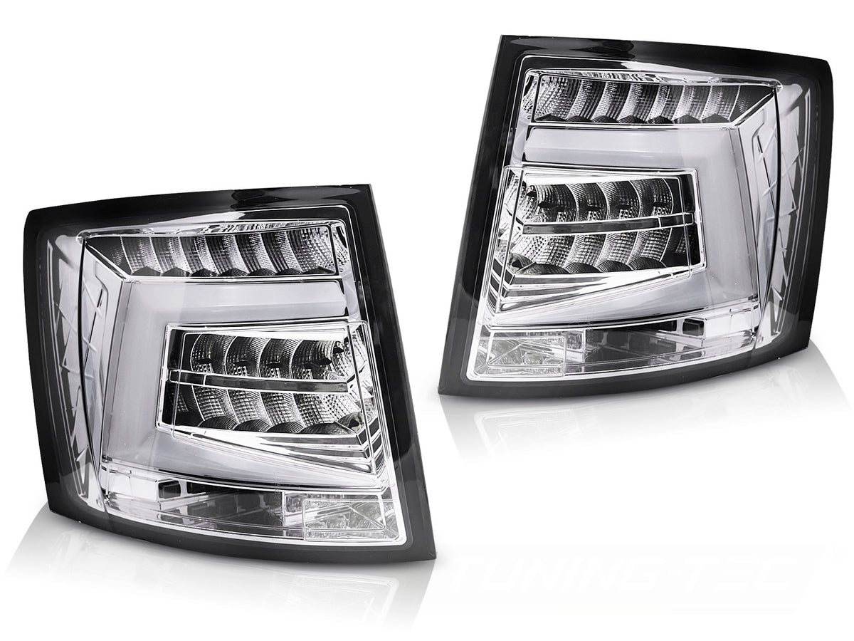 Baklykter LED Bar Chrome til Skoda Octavia III SW 12-16 OEM LED sett rett bakfra på hvit bakgrunn.