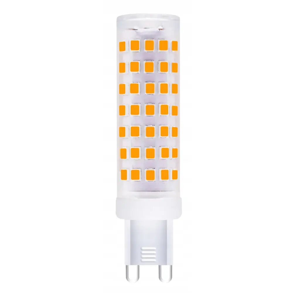 LED-pære G9 12W, frontbilde som viser hvit sokkel og oransje lysdioder mot hvit bakgrunn.