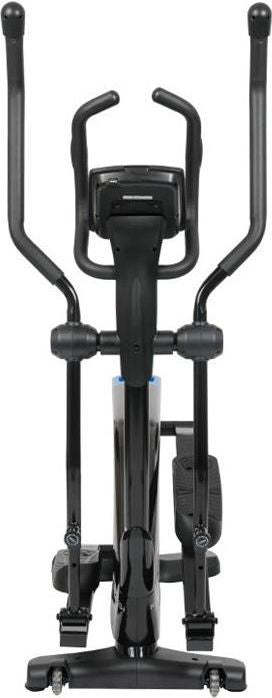 Orbitrek ellipsemaskin i sort med store håndtak, skjerm i midten, brede pedaler og solid, moderne ramme.