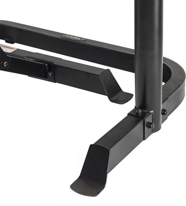Multifunksjonell Treningsbenk med sort metallramme, buede føtter og boltet sammenføyning for stabil støtte.