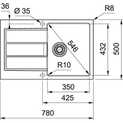 Måltegning Franke Sirius 2.0 – mål 780x500 mm