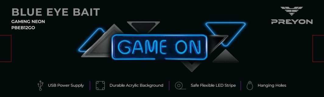 Walking Pad neonskilt Game On blå LED med USB-strøm, fleksibel LED-list og opphengshull.