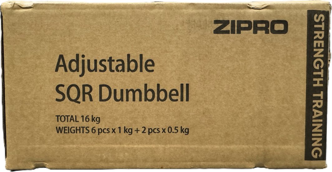 Justerbar Manual med kvadratiske stålhantelskiver fra Zipro, justerbar vekt fra 2 til 16 kg, vist på hvit bakgrunn.