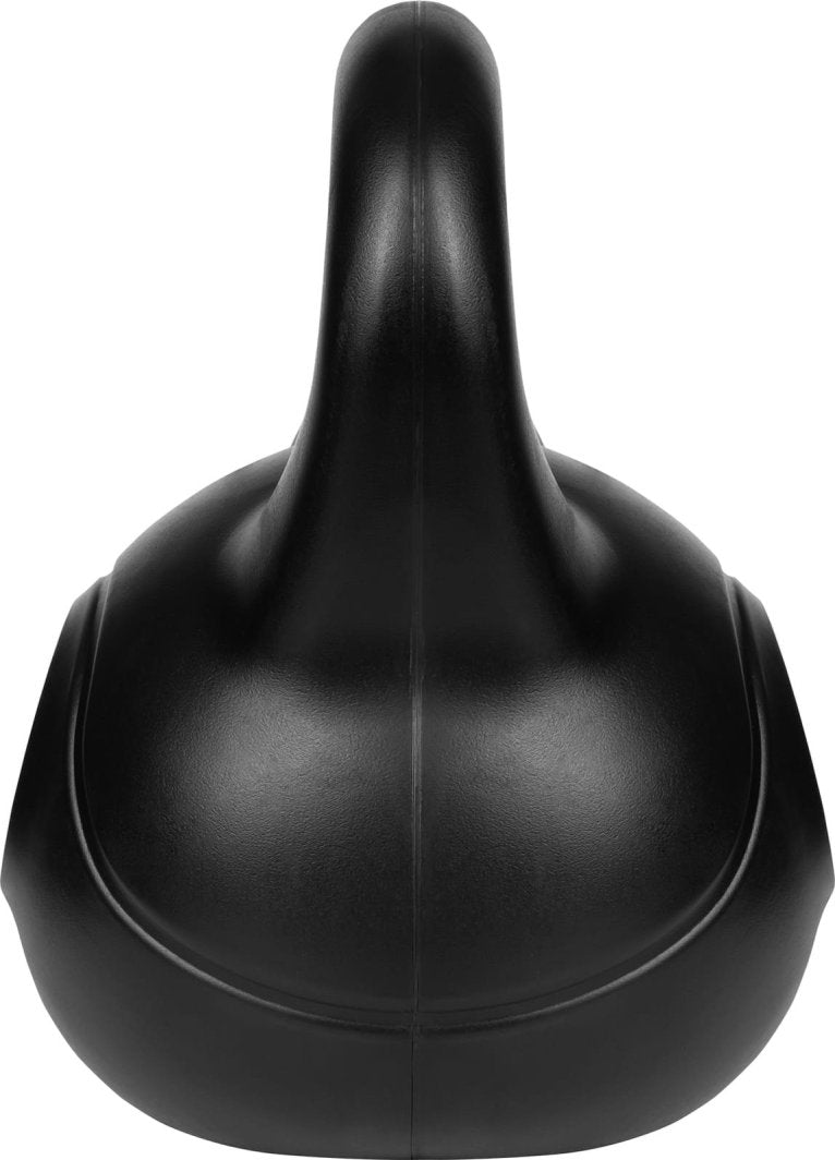 24kg Kettlebell i sort plastbelegg, sett forfra med markert midtsøm og solid, avrundet bærehåndtak.