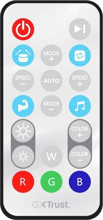 Tredemølle hjemme LED panel RGB Veggsett fjernkontroll med fargede knapper og funksjonsikoner.