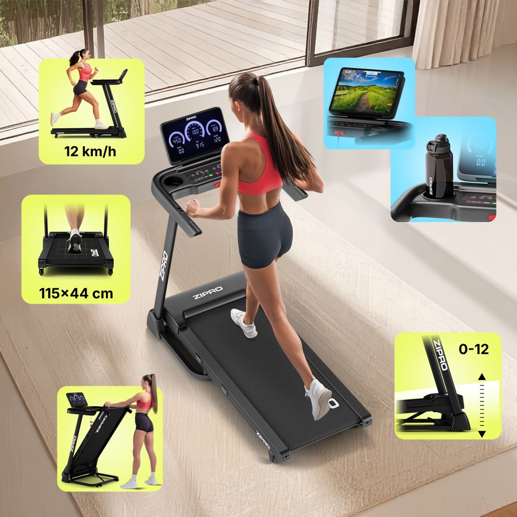 Tredemølle elektrisk 115x44cm for hjemmetrening, sammenleggbar Zipro Luma