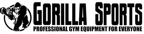 Vektplate med Gorilla Sports-logo, en gorilla som løfter manual, samt teksten "PROFESSIONAL GYM EQUIPMENT FOR EVERYONE".
