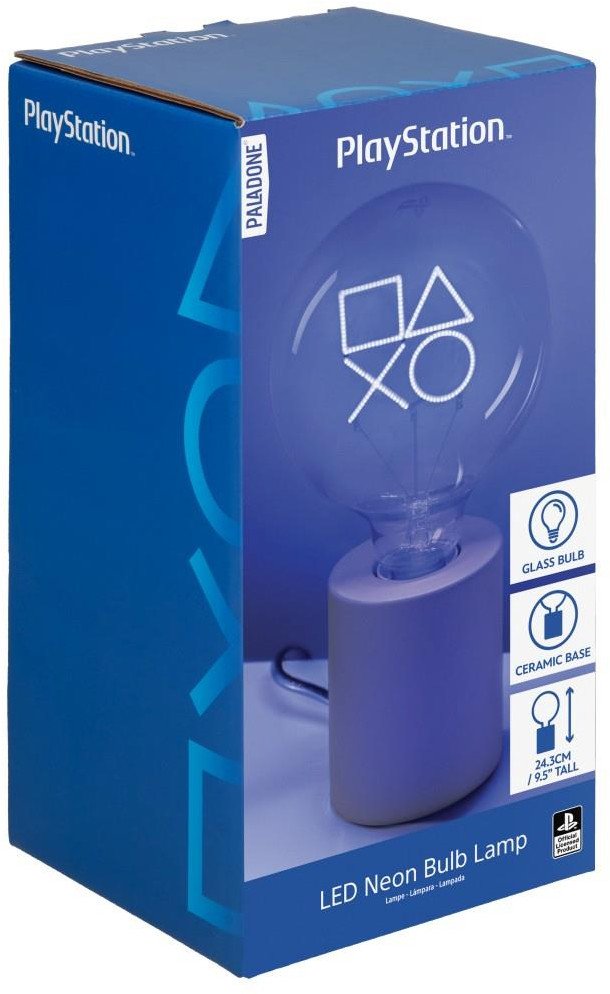 Tredemølle Lampe PlayStation LED-neon i original blå emballasje med hvit logo og produktbilde.
