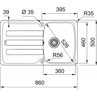 Måltegning Franke Antea AZG 611-86 – mål 860x500 mm