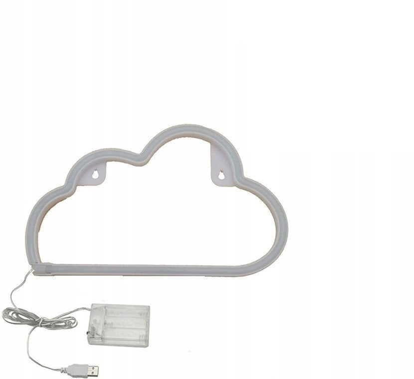 Tredemølle vegglampe Sky i hvit LED med synlig USB-kabel og batteriboks, sett forfra.