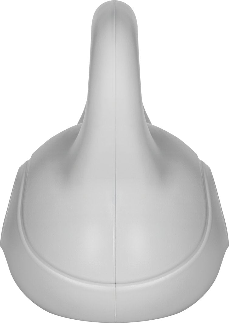 Kettlebell 16kg i grå plast sett forfra, avrundet form med markert ergonomisk håndtak og jevn overflate.