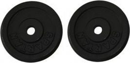 Vektplate i støpejern, svart, 5 kg med 30 mm hull, liggende flatt på hvit bakgrunn.