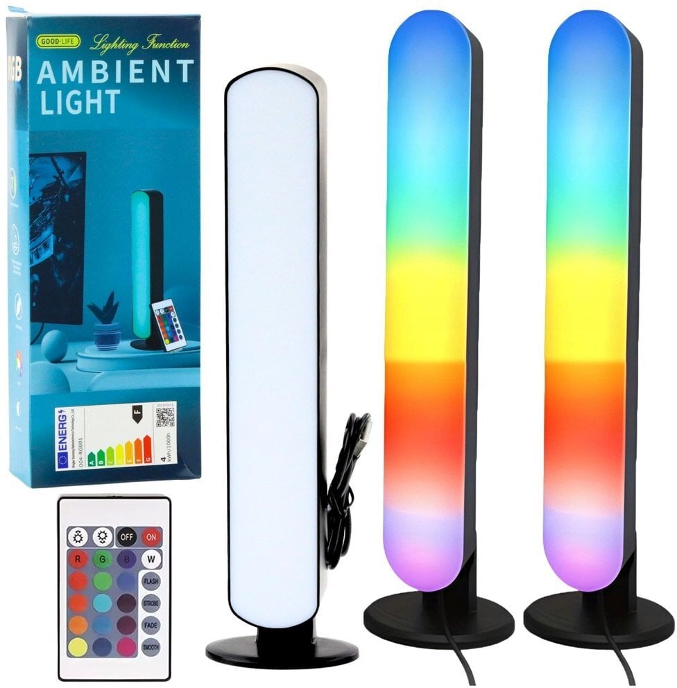 Tredemølle skrivebordslampe RGB LED sett med to lamper, fjernkontroll og originalemballasje.