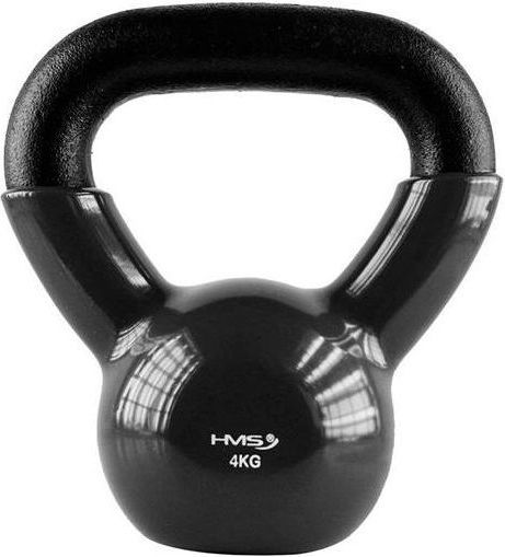 Kettlebell på 4 kg i sort, blankt støpejern med tydelig vekt foran og solid, matt håndtak, sett rett forfra.