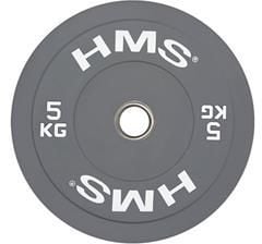 Vektskive 5kg olympisk bumper i sort gummi med hvit vektmerking og metallring, passer 50,6 mm stang.