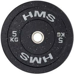 Vektskive 5 kg olympisk gummiert i grått med 50,6 mm hull, sett fra siden mot hvit bakgrunn.