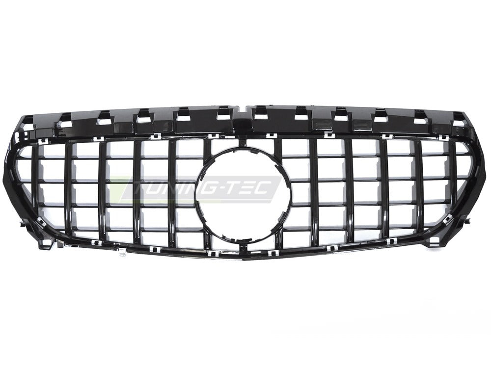 Detaljbilde av Grill Mercedes CLA W117 13-19 sort med lamellstruktur og emblemfeste.