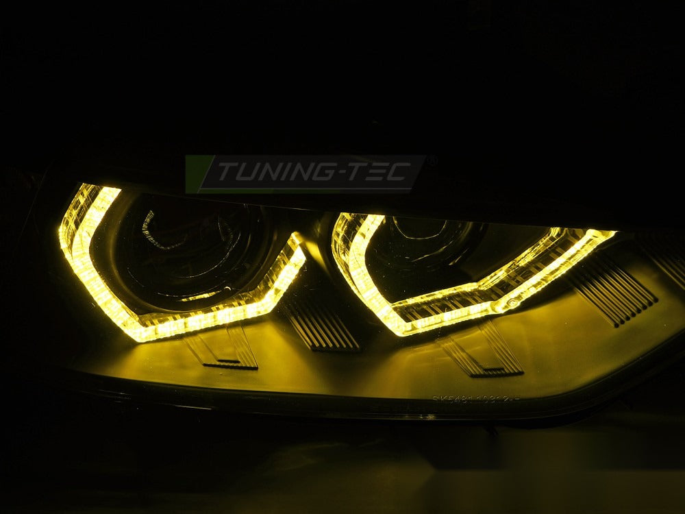 Frontlykter BMW F30/F31 11-15 sett fra siden — profil synlig.