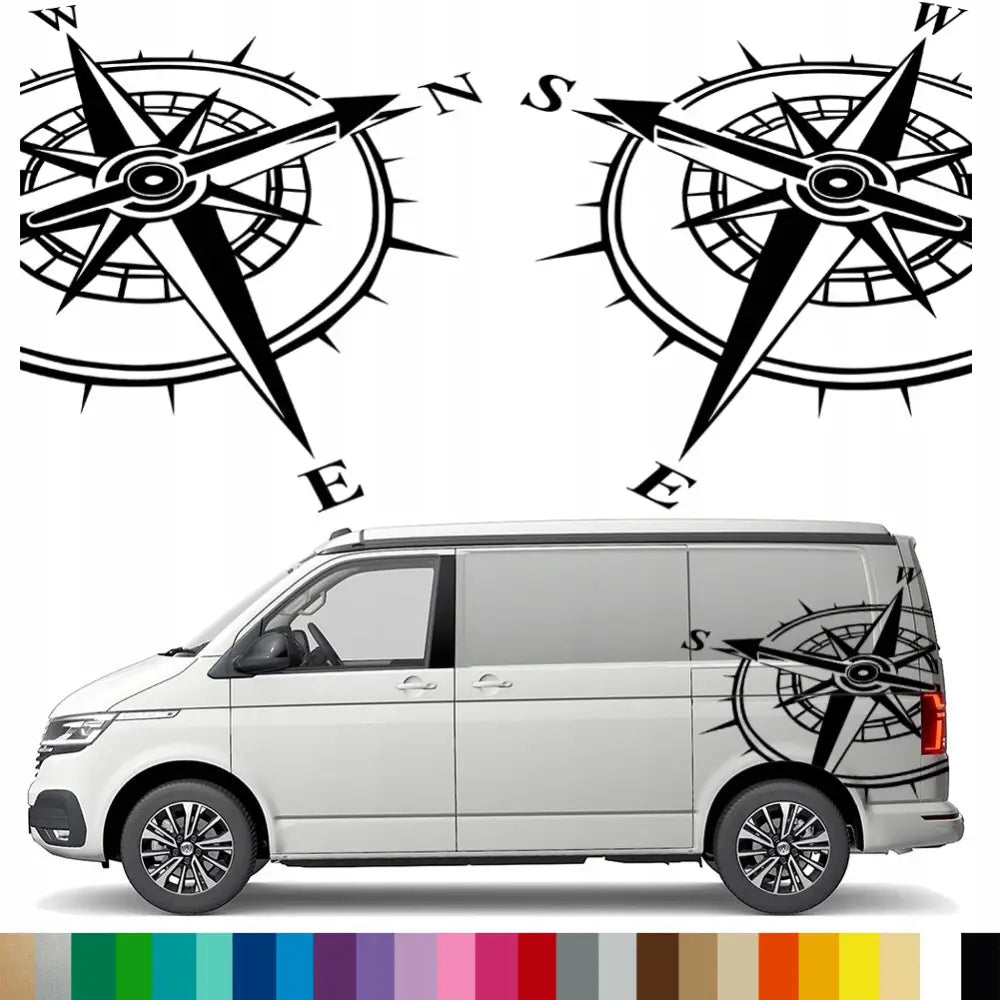 1x Klistremerke for Bobil Bil Kompass Vindrose 90x99
