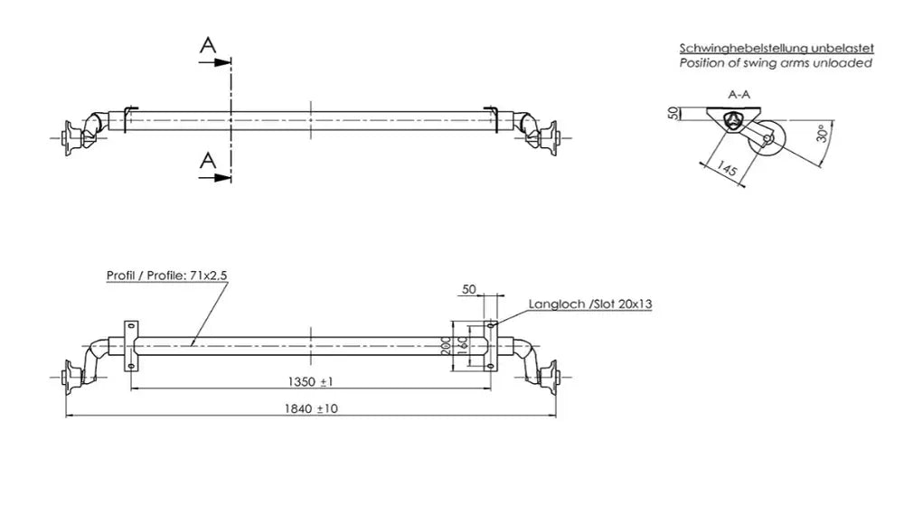 Ubremset aksel for tilhengere AL-KO optima A1350 C1840 mm 750 kg 100x4  | Nomax.no🥇_1