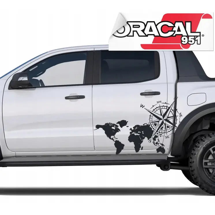 2 Klistremerker til Bil Kompassrose Verdenskart 134x94
