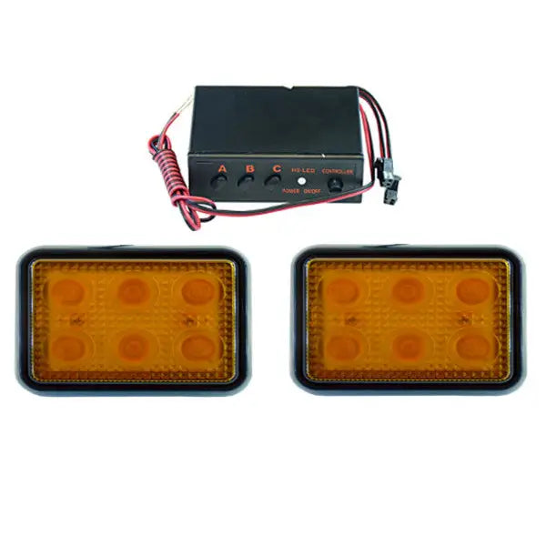 2 x Kraftig Led-lampe 10x8 Cm Blinkende 12v 24v + Kontroller