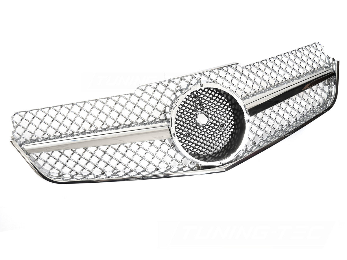 Grill til Mercedes E-Klasse C207/A207 Coupe+Cabrio 09-13 i krom sett rett forfra på hvit bakgrunn.
