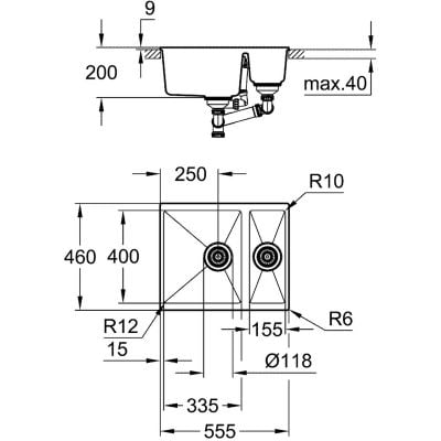 Måltegning Grohe K500 – mål 555x460 mm