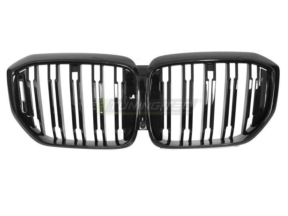 Detaljbilde av Grill X5 G05 LCI 23- blank sort med lamellstruktur og BMW-nyrer.
