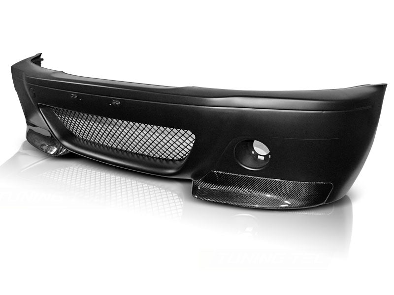 Støtfanger Foran CSL Look Carbon til BMW E46 Coupe 99-05 sett rett forfra på hvit bakgrunn.